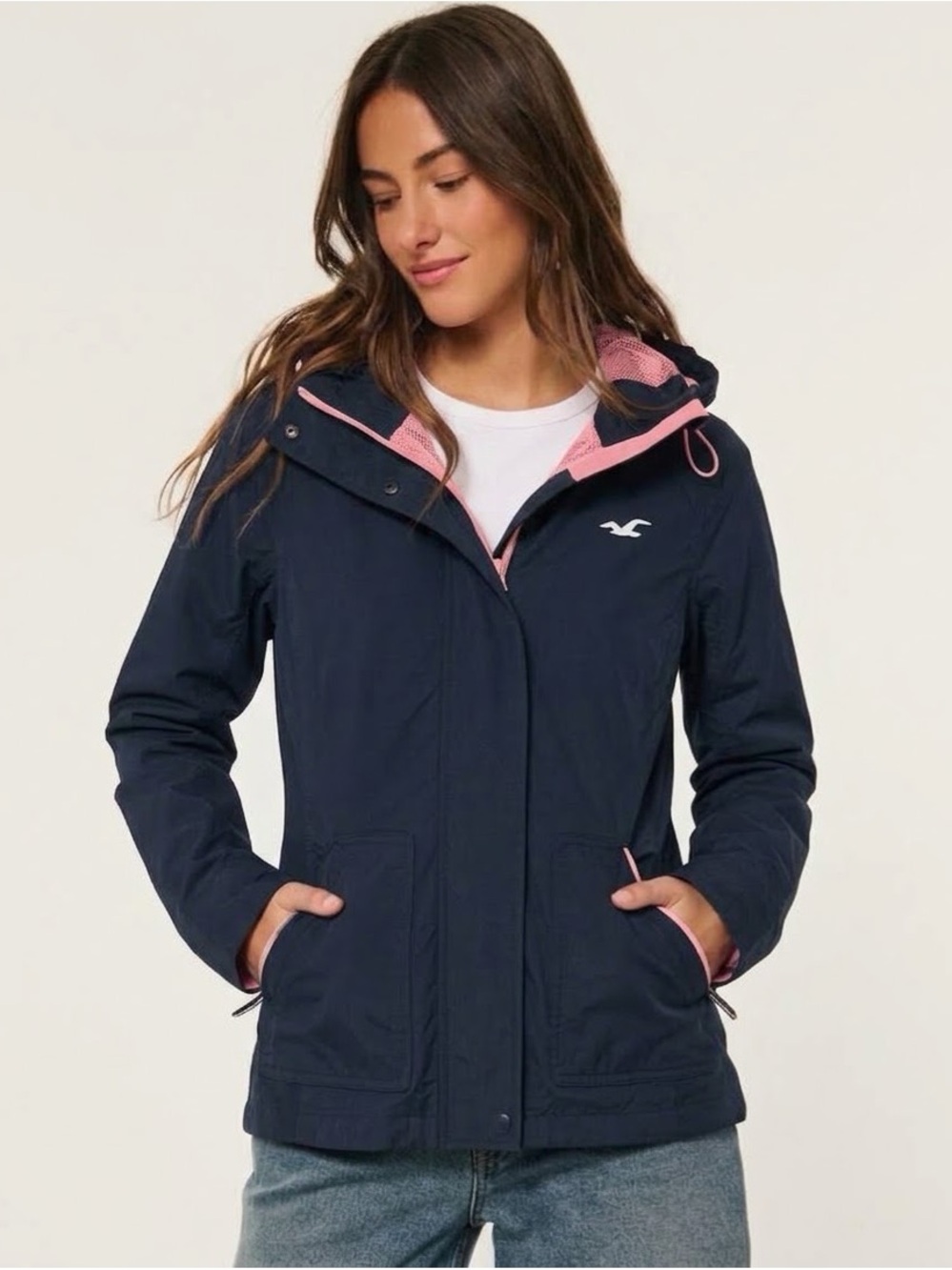 Hollister Navy Hooded Utility Jacket